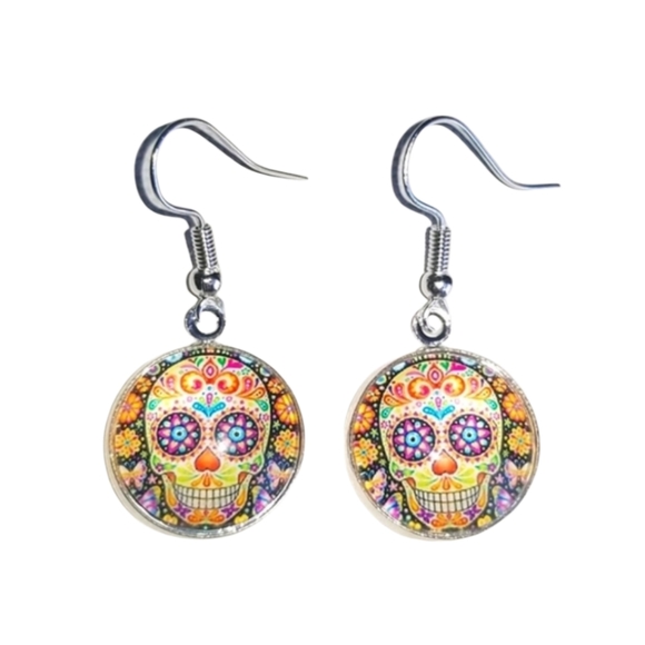 Handcrafted Sugar Skull Earrings - Picture 1 of 3